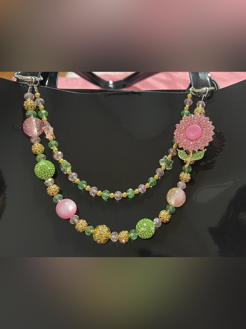 Pink & Green Floral Bag Charm